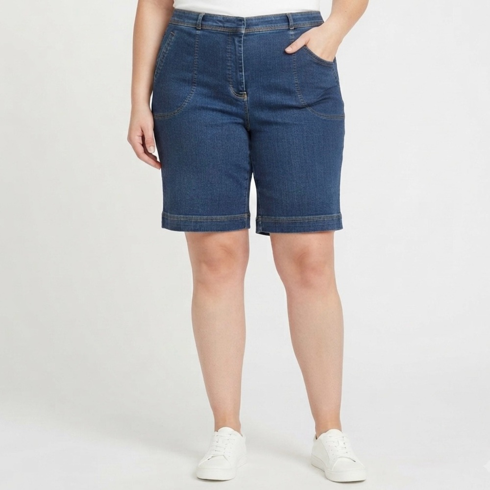 Y2K Cotton Ginny Denim Shorts Plus Size 18 Blue Mid Rise 10” Walking Casual